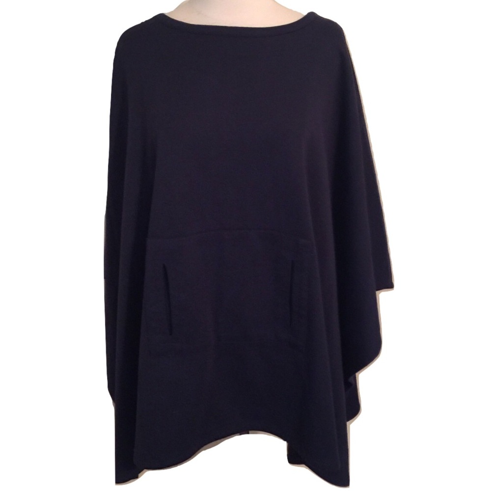 Navy Blue Crewneck Poncho w/ front pockets